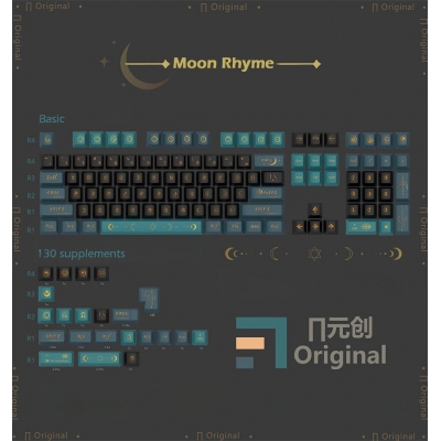 Moon Rhyme 104+26 PBT Dye-subbed Keycaps Set for Cherry MX Mechanical Gaming Keyboard Black